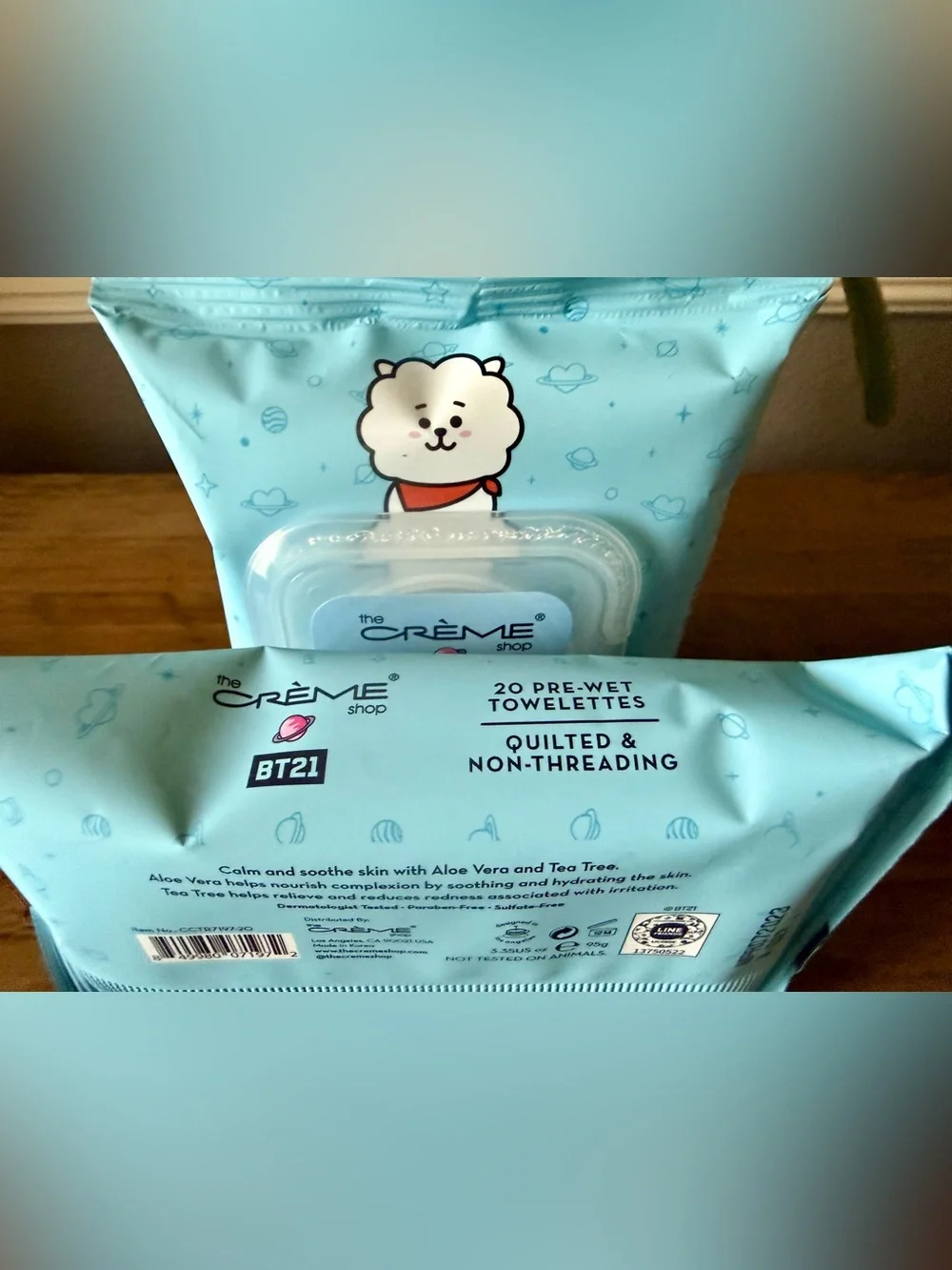 The Créme Shop BT21 Complete Cleansing 20 Wipes - Aloe Vera & Tea Tree| x 2